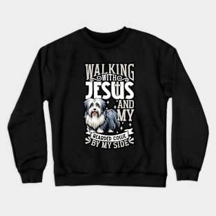 Jesus and dog - Bearded Collie Crewneck Sweatshirt